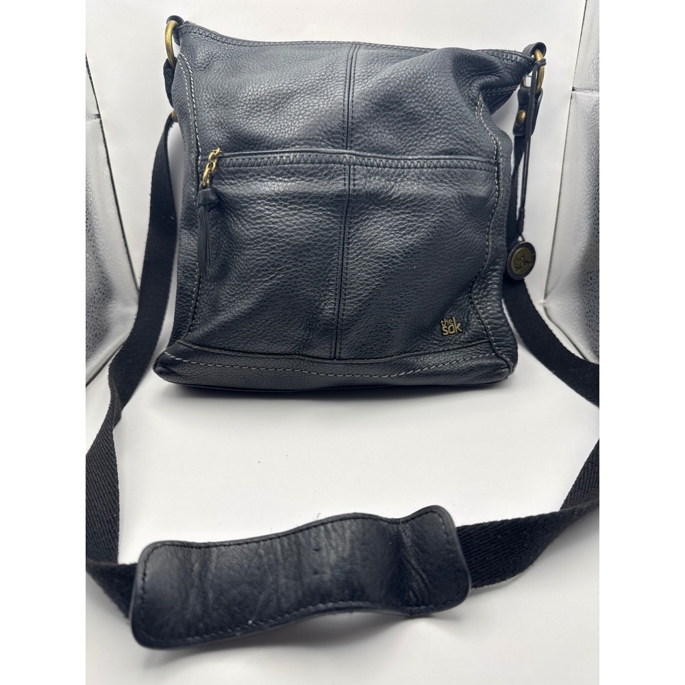 The‎ Sak Black Leather Crossbody Bag Messenger Purse Adjustable Strap